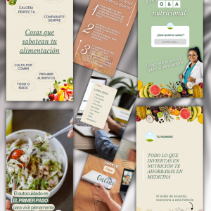 Diseños de propuestas de historias + las portadas de las historias destacadas Nutricionistas